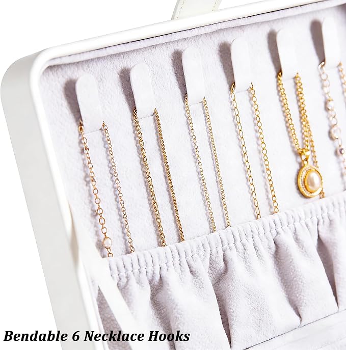 QBestry All-in-One Travel Jewelry Organizer for Women White | Small Jewelry Box with 68 Earring Holes | Compact Portable Jewelry Case for Earrings, Rings, Necklaces | Perfect Gifts for Mom Wife Girls - Image 3