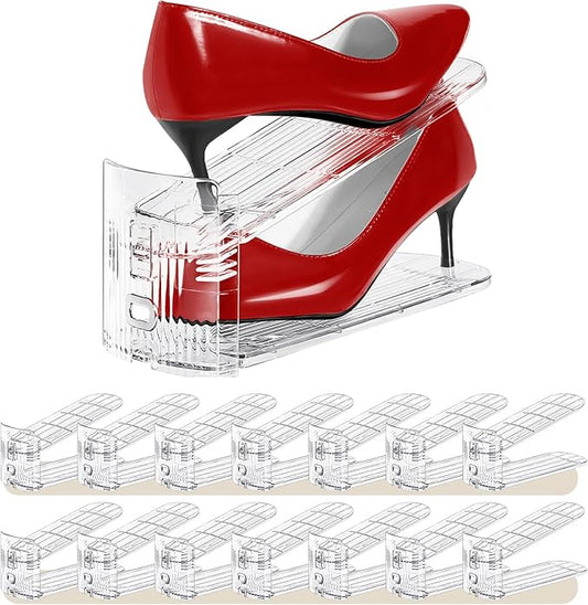 Shoe Slots Organizer 15 Pack - Shoe Stackers,3 Levels Adjustable,Space Savers 50%,Double Layer Holders for Closet (Transparent),Organizador de Zapatos by Tgzwme