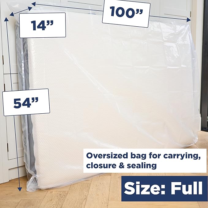 Mattress Bags for Moving, Full Size Mattress Bag for Storage, Plastic Cover for Bed Storage & Disposal, Mattress Moving Bag Full Size Protector XL - 54 x 100 x 14 inch