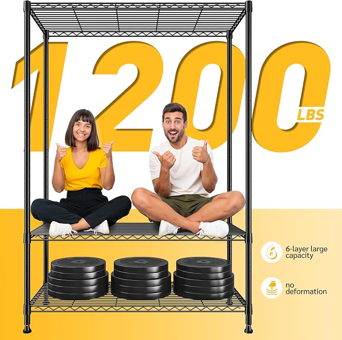 REIBII 75''H Storage Shelves Metal Shelving Unit, 6 Tier Wire Shelving for Pantry Shelves Adjustable 1200LBS Garage Shelving Heavy Duty Storage Rack for Kitchen Garage, 35.4''W*75''H*15.7" D - Image 4