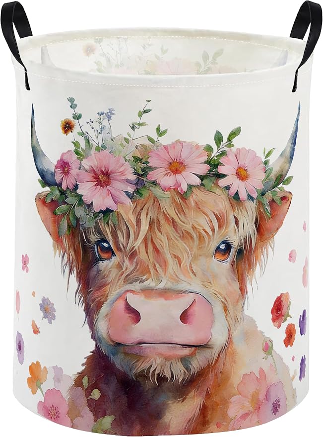 Kids Laundry Basket Cow Hamper for Nursery Farm Hamper Cute Kids Storage Bin Organizer Room Decor for Home(Cattle) by DDBASKET