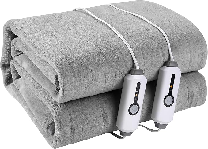 Electric Mattress Pad King Size 78"x80" with 10 Hours Auto Off 4 Heat Setting Dual Controller Fit Up to 15 Inch Deep Pocket, Machine Washable - Light Gray