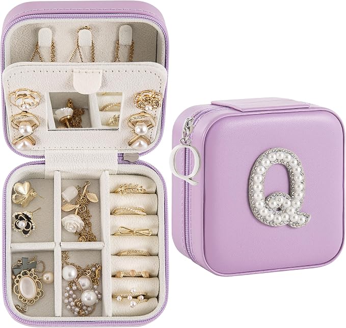 Travel Jewelry Case, Small Jewelry Box Organizer with Personalized Initials, Gifts for Girl Women, Wife Girlfriend Daughter Niece, Bridesmaid Gifts, Birthday by Unknown