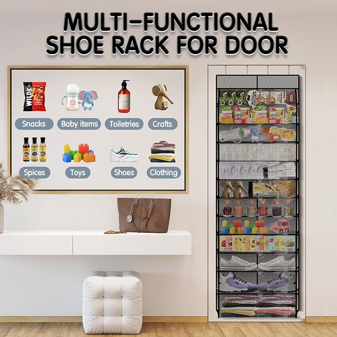 Kotkn Over The Door Shoe Organizer with 12 Large Breathable Pockets - Durable Hanging Storage for the Entire Family's Shoes (Gray) - Image 7