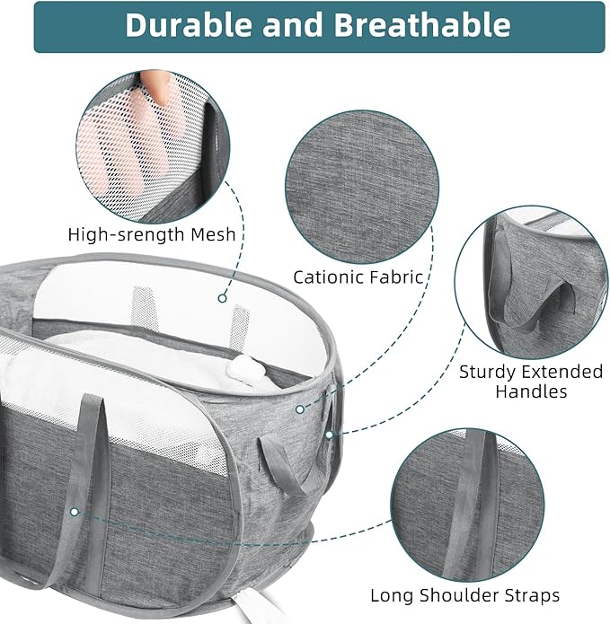 Collapsible Laundry Baskets, Tear Proof Pop Up Laundry Hamper with Dual Handles, Durable Foldable Laundry Basket, Easy to Carry Laundry Hamper for Home, Laundry Room, Bedroom, Dorm, Travel Grey - Image 4