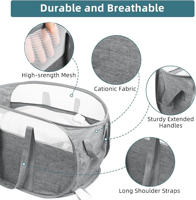2 Pcs Collapsible Laundry Baskets, Tear Proof Pop Up Hamper With Dual Handles, Durable Foldable Basket, Easy to Carry for Home, Room, Bedroom, Dorm, Travel - Gray - Image 4