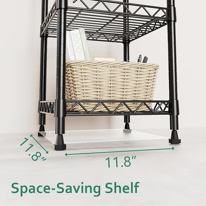 GIOTORENT 5 Tier Standing Shelving Metal Units, Adjustable Height Wire Shelf Display Rack for Laundry Bathroom Kitchen 11.8 W x 11.8 D x 50 H (5-Tier, Black) - Image 6