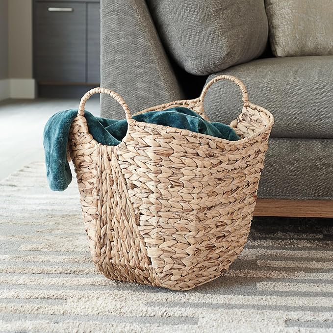 Household Essentials ML-4002 Tall Water Hyacinth Wicker Basket with Handles | Natural, Brown, Natural - Image 10