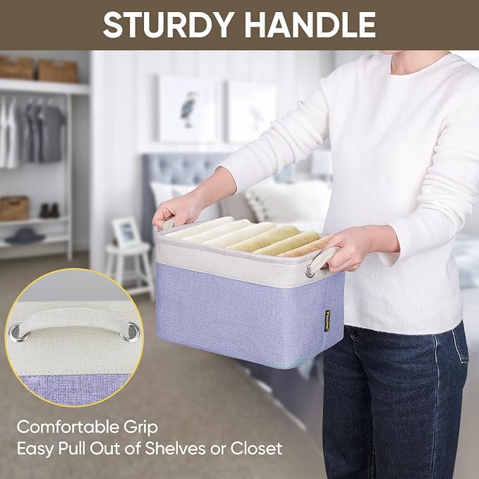 BALEINE 4 Pack Fabric Closet Storage Bins for Shelves, Linen Closet Organizers and Storage, Decorative Baskets for Organizing, Shelf, Clothes, Home, Office (Lavender, 12"x8"x8") - Image 7
