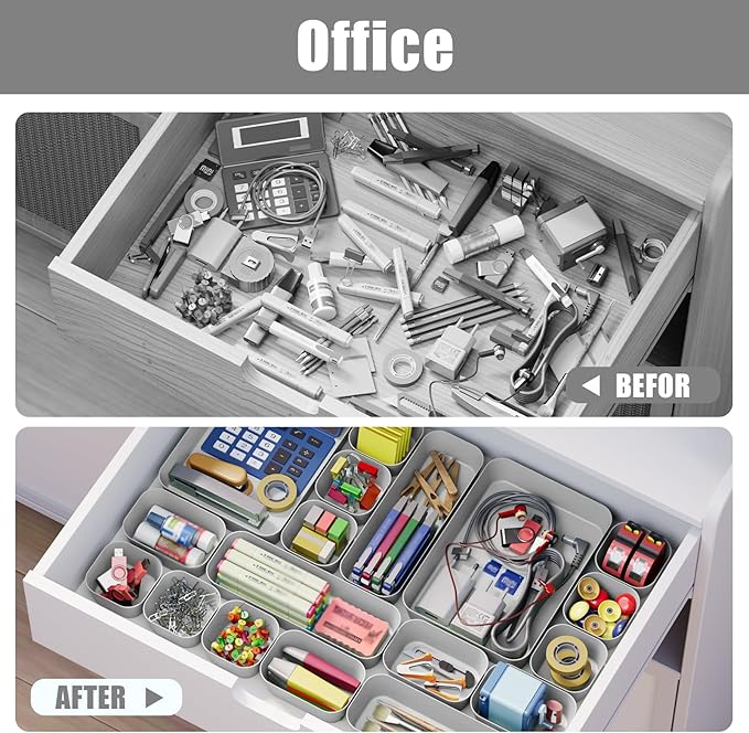 Plastic Drawer Organizers, 10 PCS Drawer Organizer Bins, Bathroom and Vanity Organizer Plastic Tray, Makeup Organizer and Storage for Makeup, Bedroom, Kitchen Gadgets Utensils and Office (Gray) - Image 6