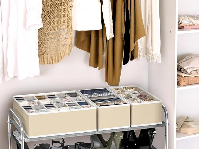 Simple Houseware Closet Underwear Organizer Drawer Divider Assorted 7 Pieces, Beige - Image 5