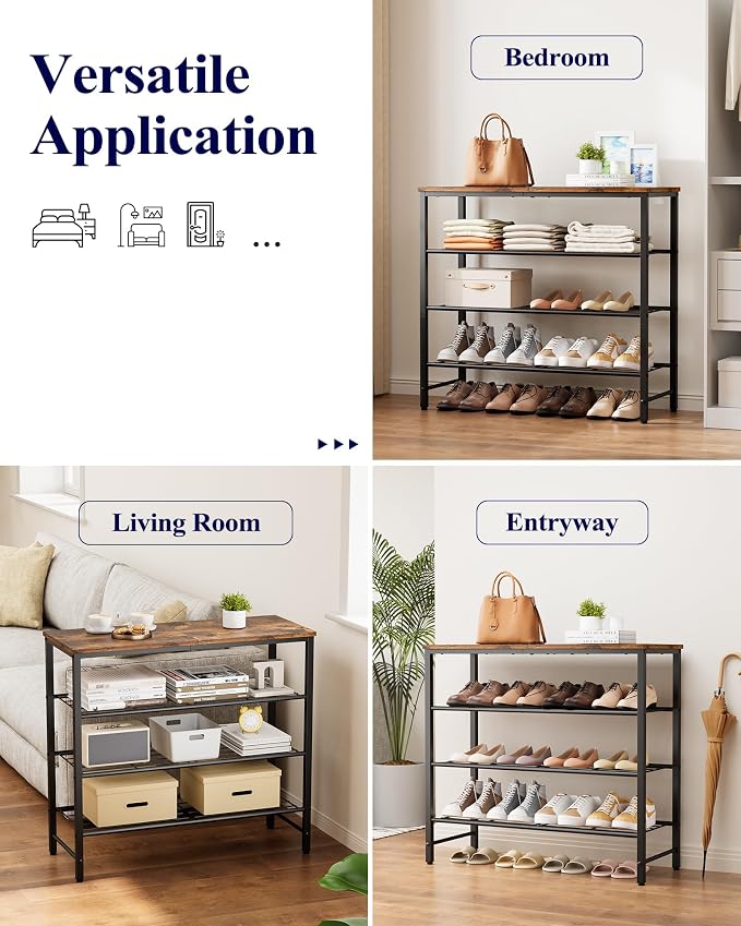 Kitsure Shoe Rack for Closet, Rustic Brown Shoe Organizer with Leveling Feet, Sturdy & Rust-Proof Shoe Storage for Entryway, Bedroom, Living Room, 29.5" x 11.4" x 24.8", Brown - Image 6