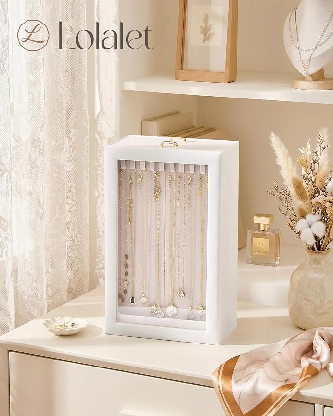 Lolalet Upgraded Double-Sided Hanging Necklace Organizer Box, Jewelry Display Case with Double-Sided Clear Window for Necklaces Bracelets, Tangle-Free Necklace Storage Box, Mothers Day Gift - Image 4