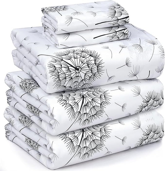 RUVANTI 100% Cotton Sheets – Split King Size Percale Bedding, Cooling & Breathable Floral Design, Durable with a Crisp, Soft & Comfortable Feel, 16" Deep Pocket, 5-Piece Set, Dandelion