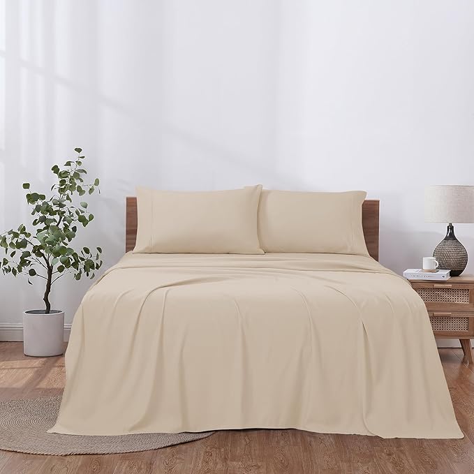 Modern Threads Soft Microfiber Solid Sheets - Luxurious Microfiber Bed Sheets - Includes Flat Sheet, Fitted Sheet with Deep Pockets, & Pillowcases Egg Shell California King