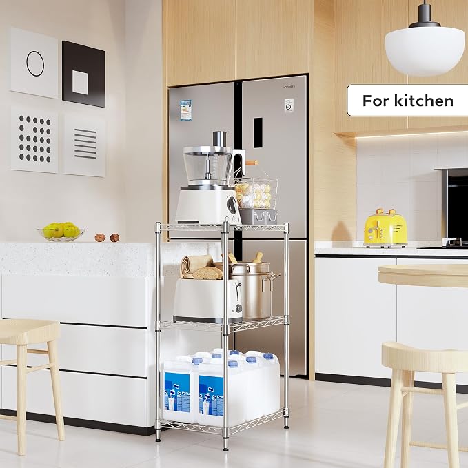 M MZG 3 Tiers Shelf Metal Storage Shelves Wire Rack Closet Organizers with Wheel for Garage Kitchen Bathroom Laundry Chrome 11.8" D x 17.7" W x 28.8" H - Image 6