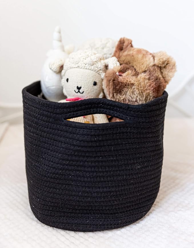 OrganiHaus Cotton Rope Basket for Shelf - Woven Storage Basket for Organizing, Closet & Toy Storage - Black - 15x9x10 - Image 7