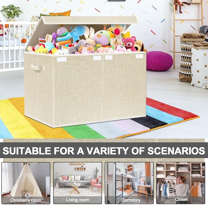 VERONLY Large Toy Box Chest Storage with Lid - Collapsible Kids Toys Boxes Organizer Bins Baskets with Handles for Boys, Girls, Nursery, Playroom, Clothes, Blanket, Bedroom(Beige) - Image 8