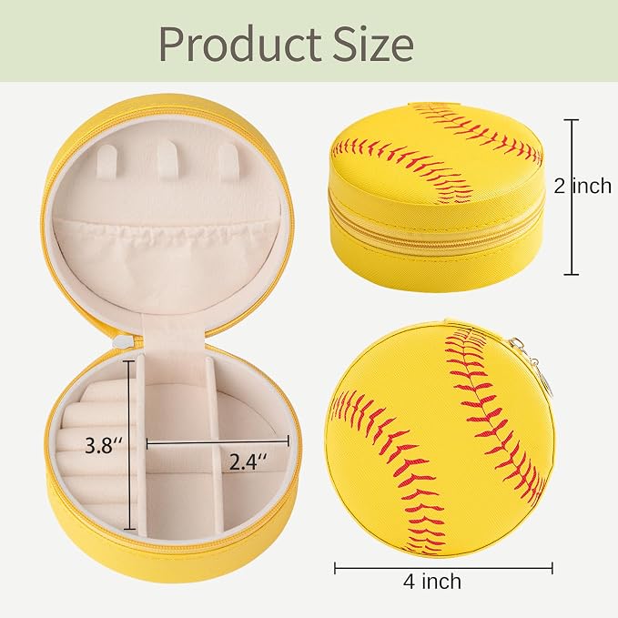 6 Pack Portable Softball Travel Jewelry Case Softball Stuff Round Jewelry Organizer Storage Case for Team Athletes & Sports Enthusiasts Christmas Events & Milestones - Image 2