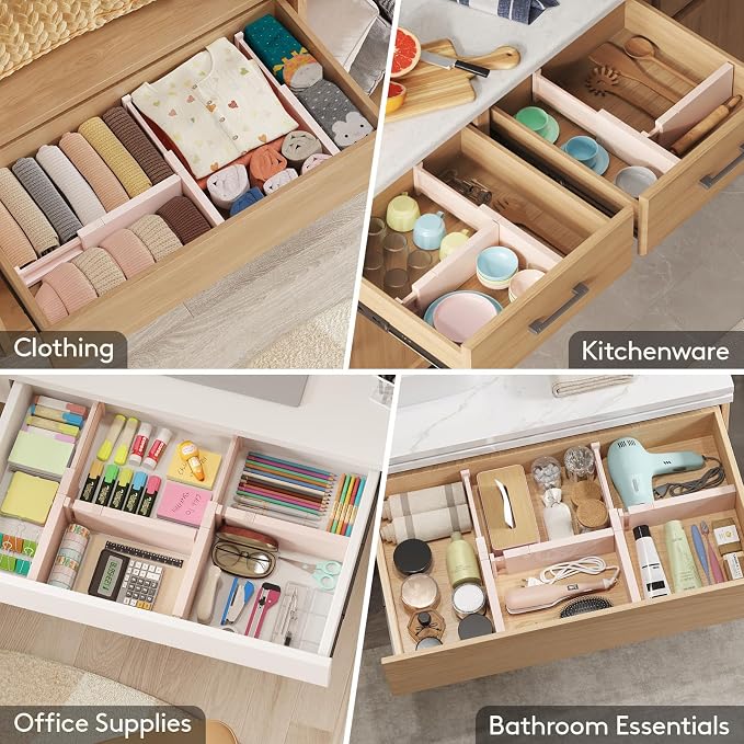 Lifewit 5 Pack 4" High Drawer Dividers 28-43.5cm/11-17" Adjustable Drawer Organizer for Clothes/Utensils, Expandable Drawer Separator in Dresser/Kitchen/Bedroom/Office Organization & Storage Pink - Image 7