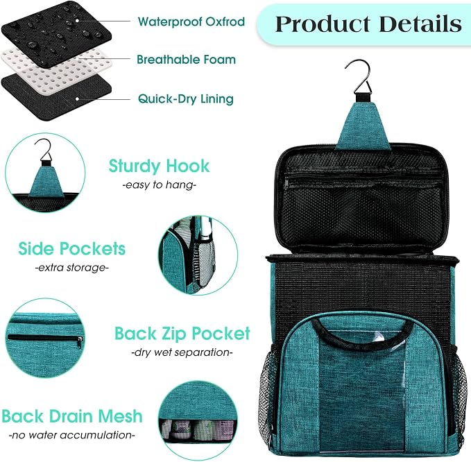 Attmu Mesh Shower Caddy Portable Dorm Tote Bag, Quick Dry Hanging Toiletry Bag, Large Capacity Shower Bag for College Dorm Room Essentials for Boys and Girls for Bath Camping (Peacock Green) - Image 4