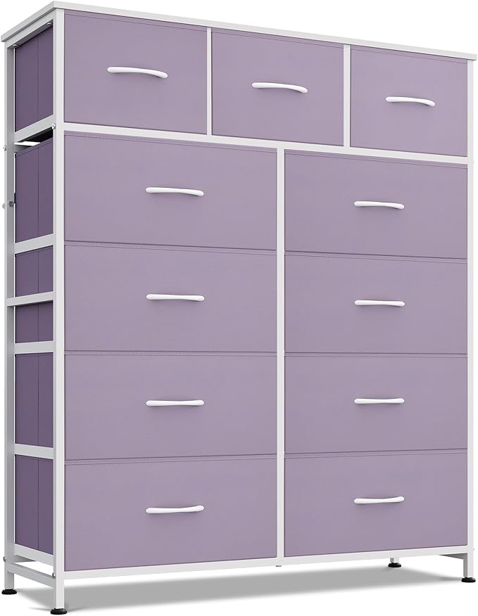 WLIVE Storage Organizer Unit with 11 Fabric Bins, Storage Drawers Organizer with Steel Frame, Tall Storage Tower Organizaton for Living Room, Hallway, Office, Purple by WLIVE