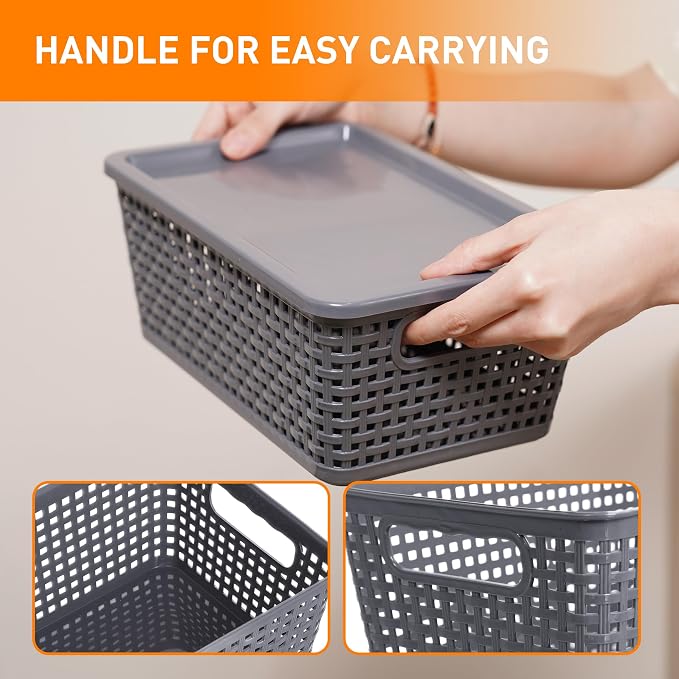 Plastic Storage Baskets With Lid, Storage Bins for Organizing, Stackable Decorative Containers for Shelves Drawers Desktop Closet Playroom Classroom Office,10 Pack-Grey - Image 4