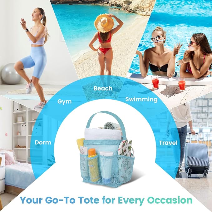 Shower Caddy Portable for College Dorm Room Essentials for Girls with 9 Pockets,Large-Capacity Shower Basket,Quick Dry Toiletry Tote Bag for Women,Outdoor Gym,Travel,Swim,Beach Camping Essentials-Blue - Image 6