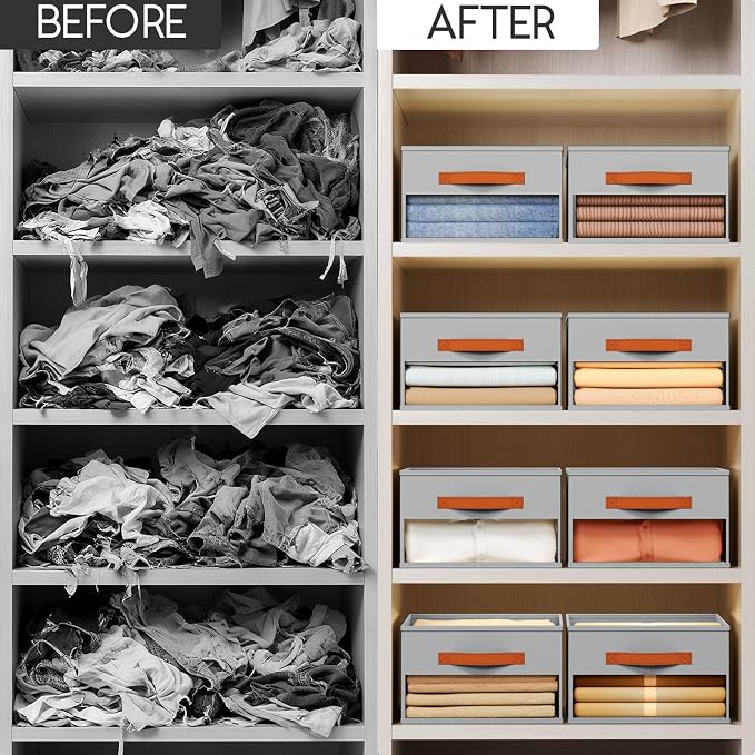 Homsorout Drawer Organizers and Storage - 10 Pack Foldable Pants Organizer with Clear Window & Handles, Fabric Closet Organizer for Clothes, Jeans, Sweaters, Towels, T-shirt, Scarf (Grey) - Image 5
