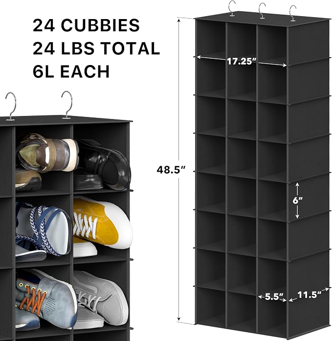 Simple Houseware 24 Section Shelves Hanging Shoes Organizer Holder for Closet, Black - Image 3