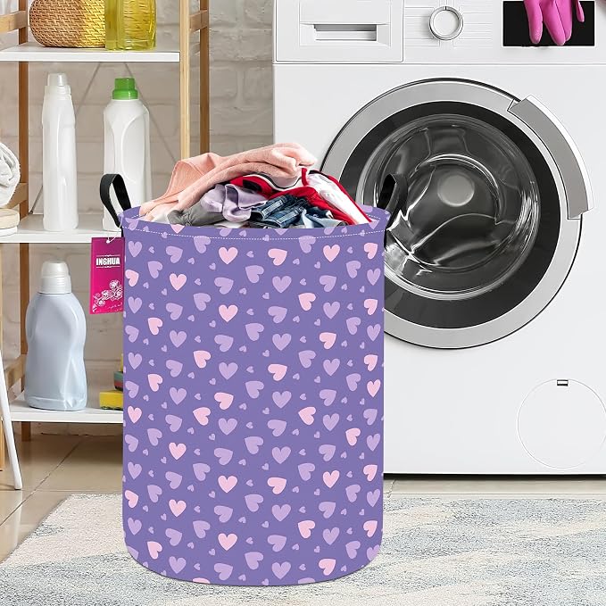 Laundry Hamper Large Canvas Fabric Lightweight Storage Basket/Toy Organizer/Dirty Clothes Collapsible Waterproof for College Dorms, Boys and Girls Bedroom,Bathroom(Purple hearts) - Image 6