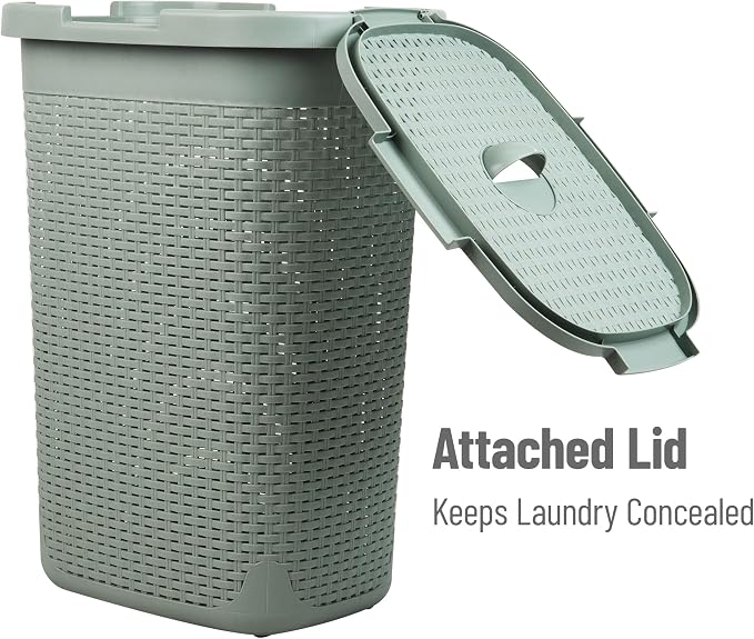 Mind Reader Slim Laundry Hamper with Lid, 60L Tall Clothes Basket, Narrow Tapered Design for Bathrooms, Closets and Laundry Rooms, Plastic, Mint - Image 5