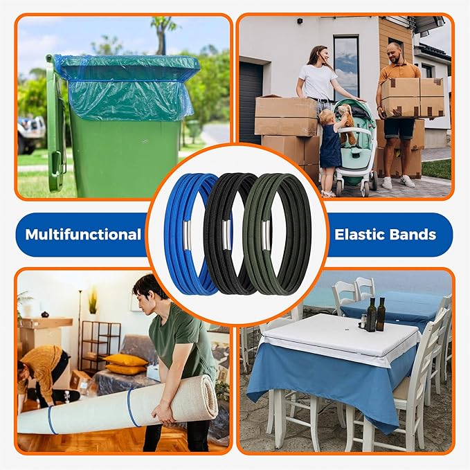Trash Can Bands Set of 3, Fits 55, 65, 96 Gallon Trash Cans, Extra Large Rubber Bands for Big Garbage Can Bag, Durable Kitchen Trash Bag Bands, Heavy Duty Moving Bands in Black Blue, and Olive Green - Image 5