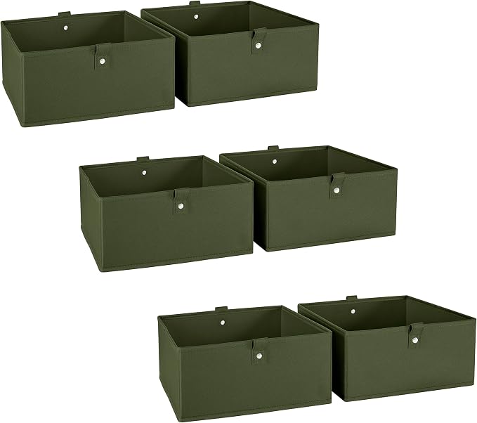 RiverRidge Kids 6pc Folding Storage Bins Set - 10.5”W x 5”H Fabric Boxes with Handles for Closet Organizer & Storage - Olive Cube Storage Organizer for Toys, Clothes & Crafts - Fits RiverRidge Shelves by RiverRidgeHome