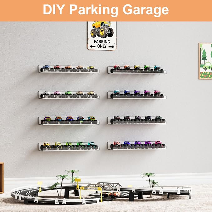 upsimples 8 Pack Acrylic Shelves Wall Organizer and Storage, 15" Display Shelf for Figure, Toy Cars, Perfume, Kids Bookshelf for Bedroom, Nursery, Craft Room, Clear - Image 2