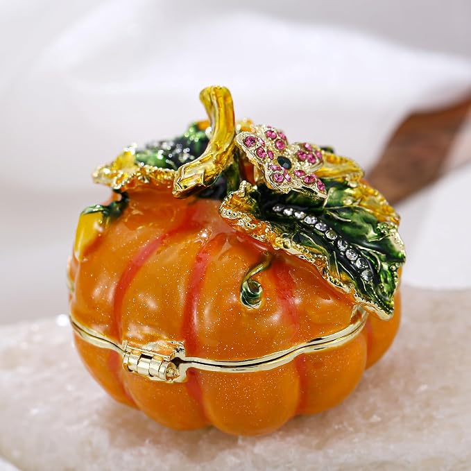 Hand Painted Fruit Trinket Box for Home Decor, Hinged Jewelry Organizer Storage, Unique Personalized Collectible Keepsake Figurine Handmade Decorative Ornament Gifts (Pumpkin) - Image 5