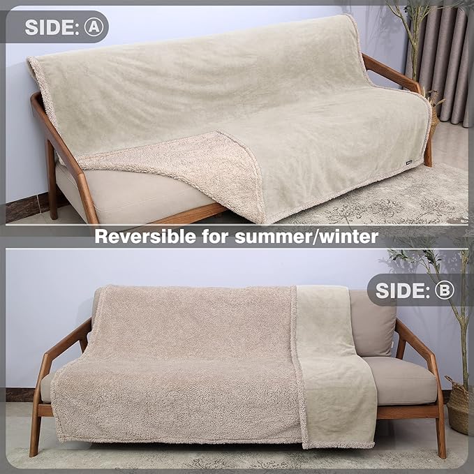 Catalonia Waterproof Blanket, Washable Leakproof Bed Cover for Couples, Reversible Protector Blanket for Bed Couch Sofa, 80X90 inches, Camel