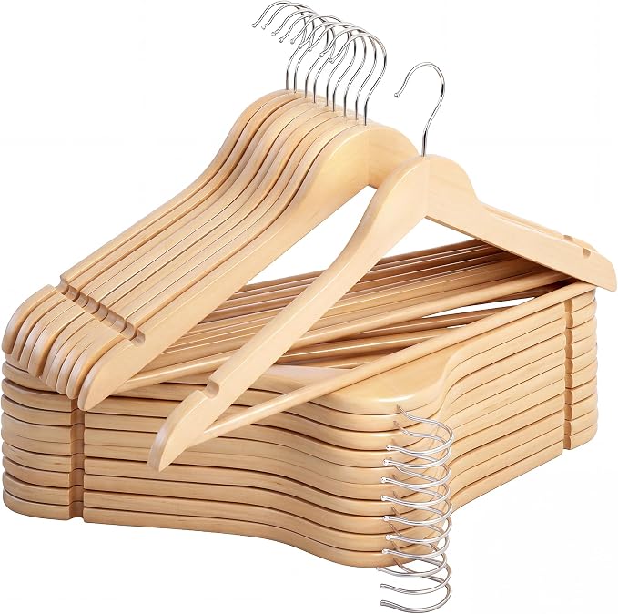 StorageWorks Wooden Hangers 20 Pack, Wood Coat Hangers for Closet, Heavy Duty Clothes Hangers for Suits, Shirts, Pants, Jackets, Natural Wood Color by StorageWorks