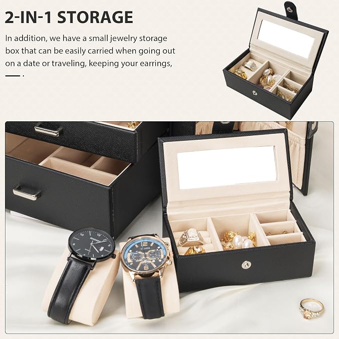 AKOZLIN 4-Tier Jewelry Box Lockable Leather Jewelry Storage Case Organizer with 3 Drawers for Women Girls Ring Necklace Earring Bracelet Watches Holder with Mirror - Image 4
