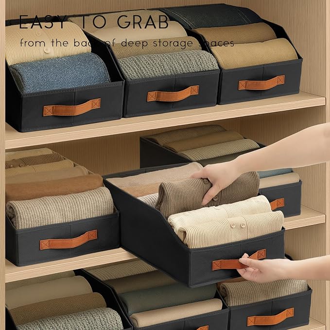 Homsorout Fabric Storage Bins for Organizing - 12 Pack Large Trapezoid Collapsible Storage Bins with Front Handle, Closet Organizers and Storage for Bedroom, Home Shelves, Small Spaces, Black - Image 7