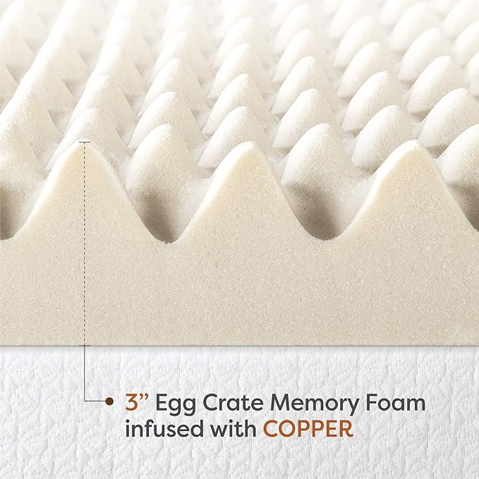 Best Price Mattress 3 Inch Egg Crate Memory Foam Mattress Topper with Copper Infusion, CertiPUR-US Certified, Dorm Essentials, Twin