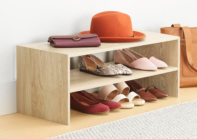 Whitmor Wood Stackable 2-Shelf Shoe Rack, White Oak, 31 inches by Whitmor