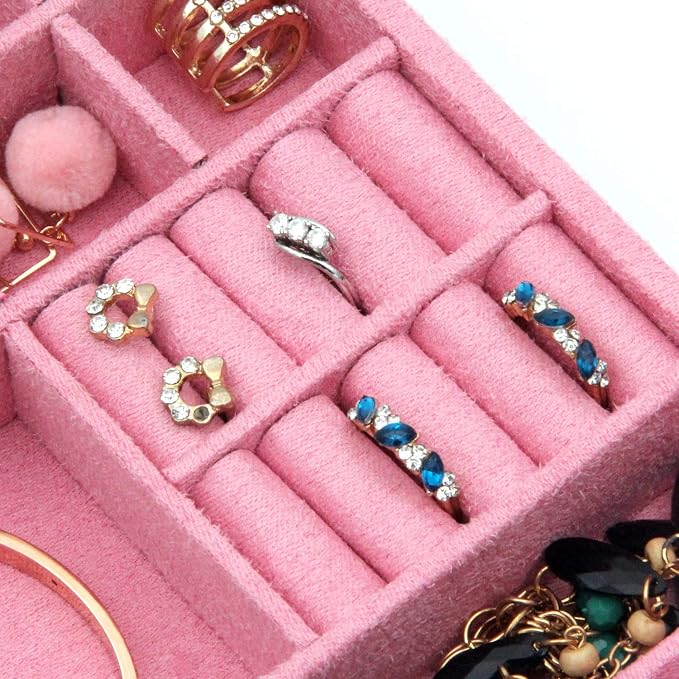 Two-Layer Jewelry Box Organizer Display Storage case with Lock (Pink) - Image 5