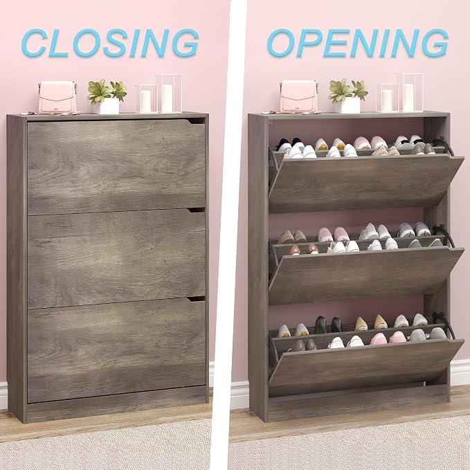 BORNOON Shoe Cabinet with 3 Flip Drawers, Hidden Wood Shoe Cabinet,Freestanding Shoe Storage Cabinet for Entryway Hallway - Image 5