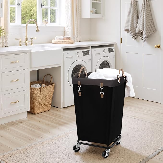 StorageWorks 110L Laundry Basket with Wheels, Large Rolling Hampers for Clothing Organizer, Dirty Clothes Basket for Hotel, Home, Closet, Dorm, Black - Image 2