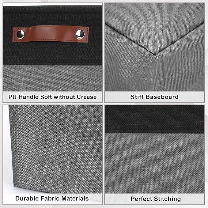 Bagnizer 13x13 Cube Storage Bins, Collapsible Fabric Storage Box, 4 Pack Closet Baskets with Handles for Organizing, Shelf, Toys, Clothes, Home, Office, Nursery (Grey&Black) - Image 6