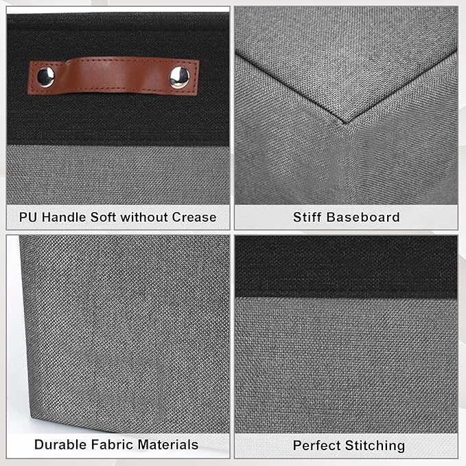 Bagnizer Storage Bins Large Fabric Storage Baskets for Shelves 3 Pack, Decorative Linen Closet Baskets with Handles for Organizing, Shelf, Clothes, Home, Office, 15x11x9.5Inches (Grey&Black) - Image 5