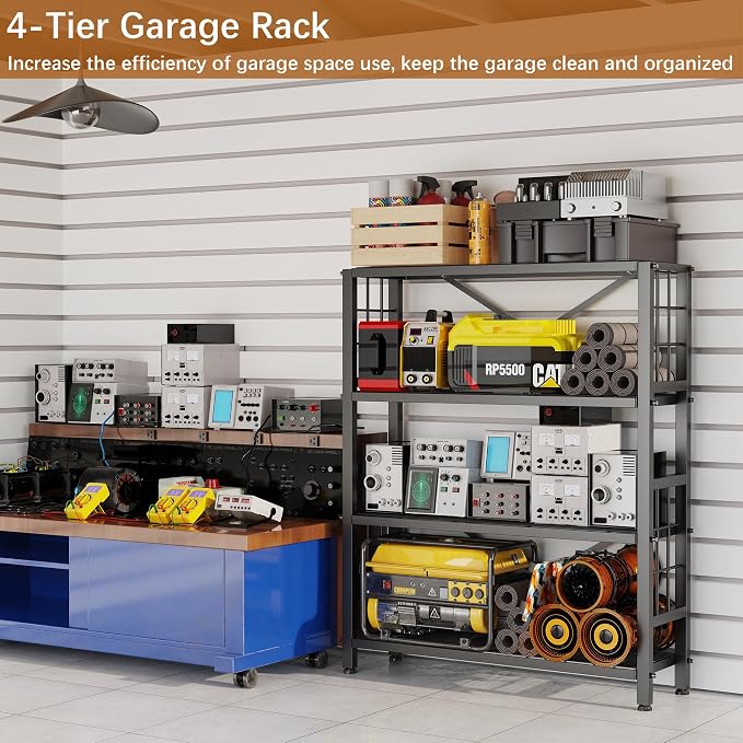GIOTORENT 4-Wire Heavy-Duty Shelf, Standing Storage Shelves, Metal Shelving Unit Pantry Rack, 1200LB Load Capacity, for Garage Kitchen Organizer (Black) - Image 6