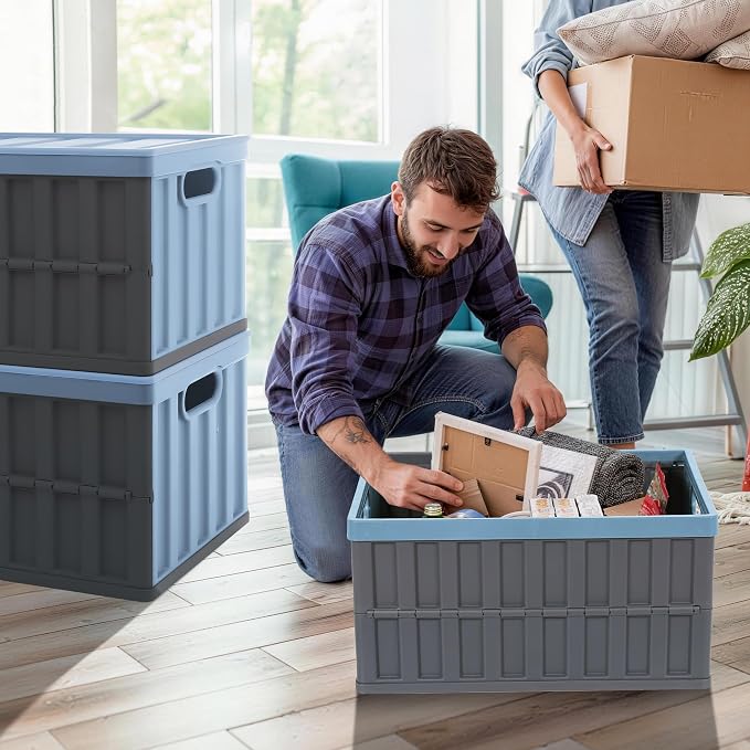 Citylife 64L Collapsible Storage Bins with Lids Plastic Storage Containers for Organizing Stackable Storage Box Large Heavy Duty Utility Crates, 2 Packs - Image 6