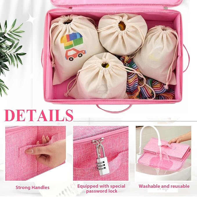 Briwooody Discreet Lockable Toy Bag Storage Organizer Toy Bag Storage Bins Case with Zipper Lid for Women and Men Clothes Container(Pink,15 x 10 x 6.3 Inch) - Image 4
